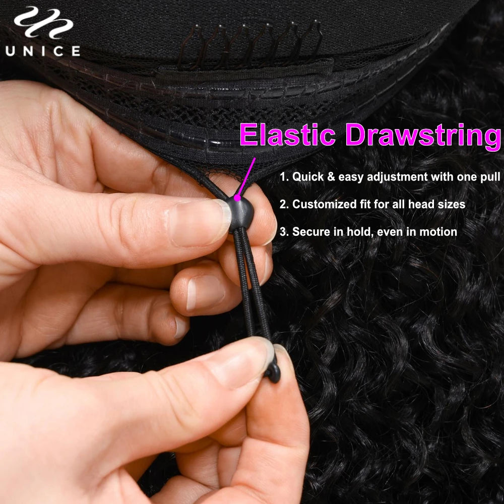 UNICE Hair Kinky Straight V Part Wig Human Hair With Drawstring EasiContour Minimal Leave Out VPart Human Hair Wigs 150% Density