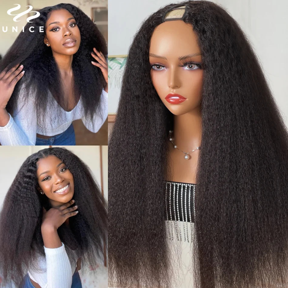 Unice Hair U PART WIG Kinky Straight Wigs Easy Blend U Part Wig V Part Wig Beginner Friendly 100% Human Hair Wigs