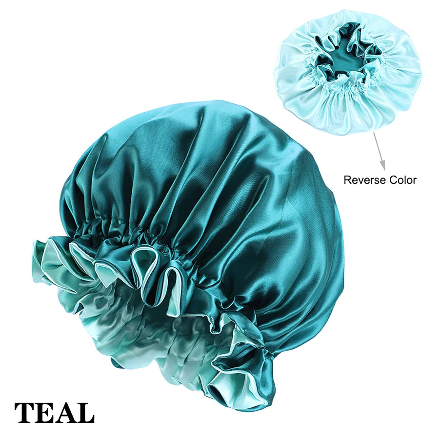 Alileader Cheap Reversible Satin Bonnet Hair Caps Double Layer Adjust Sleep Night Cap Head Cover Hat Silk Sleep Caps For Women