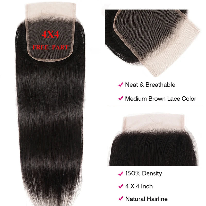 UNice Hair 5x5 HD Lace Closure Brazilian Straight Hair Lace Closure Virgin Human Hair Closure 4"x4" Swiss Lace 1 PCS