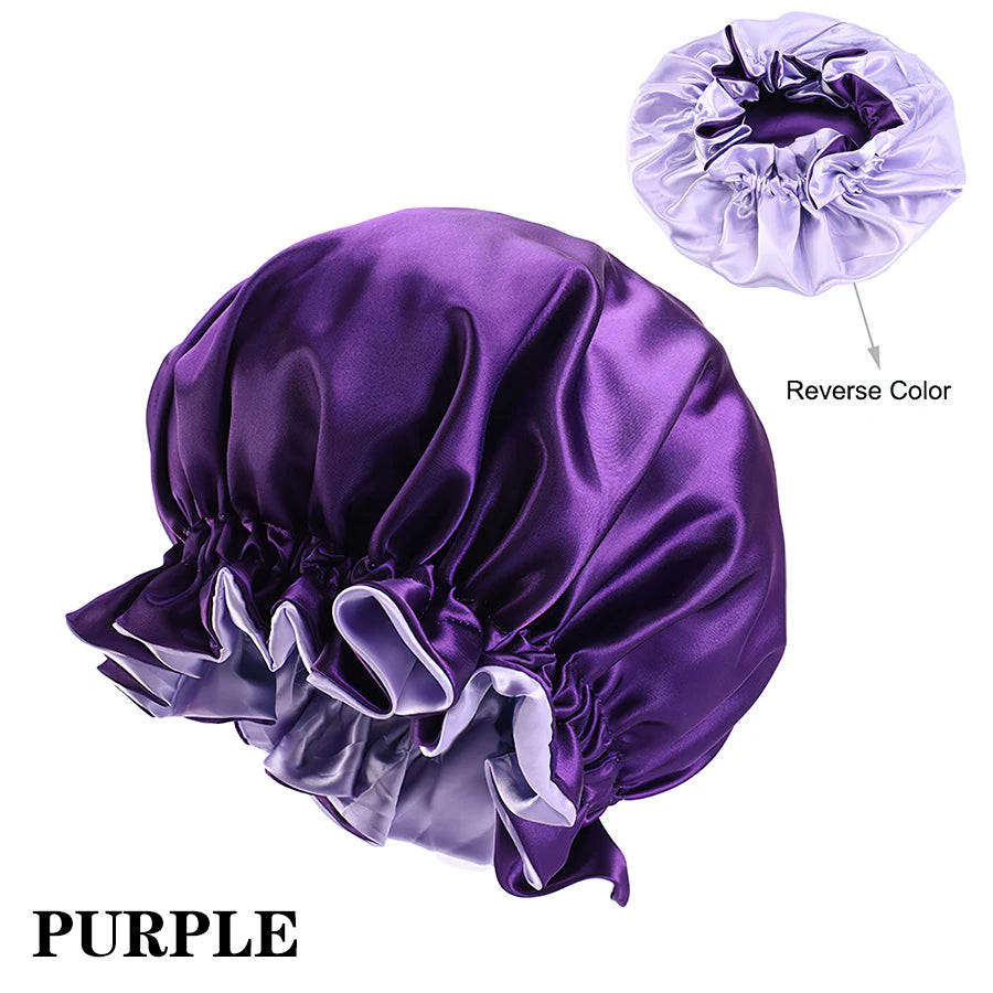 Alileader Cheap Reversible Satin Bonnet Hair Caps Double Layer Adjust Sleep Night Cap Head Cover Hat Silk Sleep Caps For Women