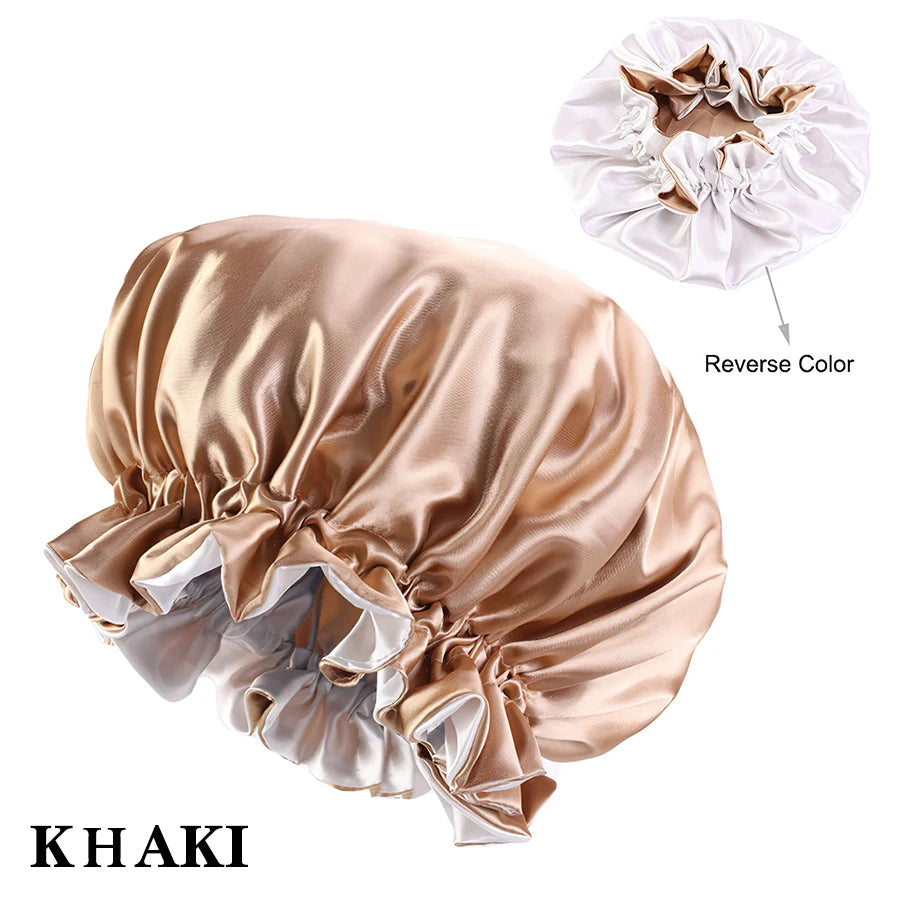 Alileader Cheap Reversible Satin Bonnet Hair Caps Double Layer Adjust Sleep Night Cap Head Cover Hat Silk Sleep Caps For Women