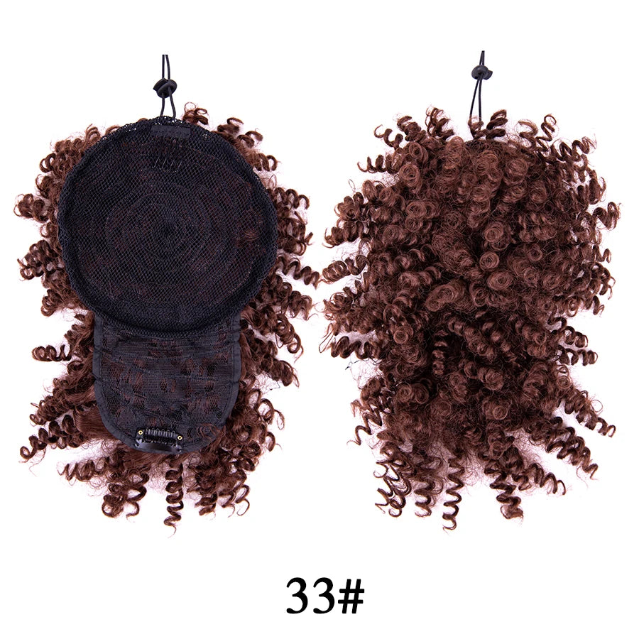 Alileader Afro Curly Bangs Adjustable Drawstring Ponytail With Bangs Non-glue Synthetic Hairpiece With Bangs For Women