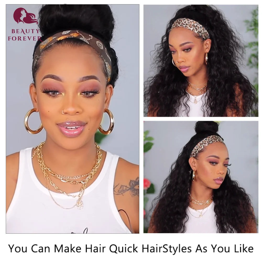 Beautyforever Headband Wigs Human Hair Body Water Wave Headband Human Hair Wigs Curly for Women Beginner Friendly