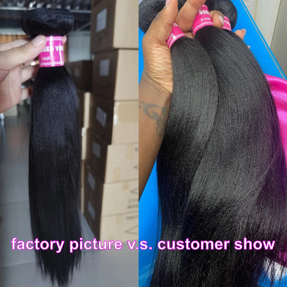 UNice Hair Yaki Straight Hair Bundles 3PCS Deal 100% Human Hair 10A Grade Natural Color Sew In Bundles Quick Weaves