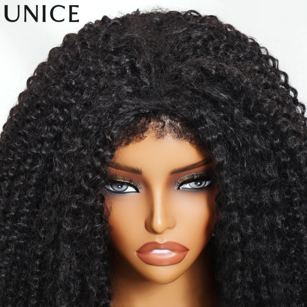 UNICE Hair Drawstring Kinky Curly Half Wig With 4C Edges Hairline Seamless Flip Over Human Hair Wig Beginner Friendly