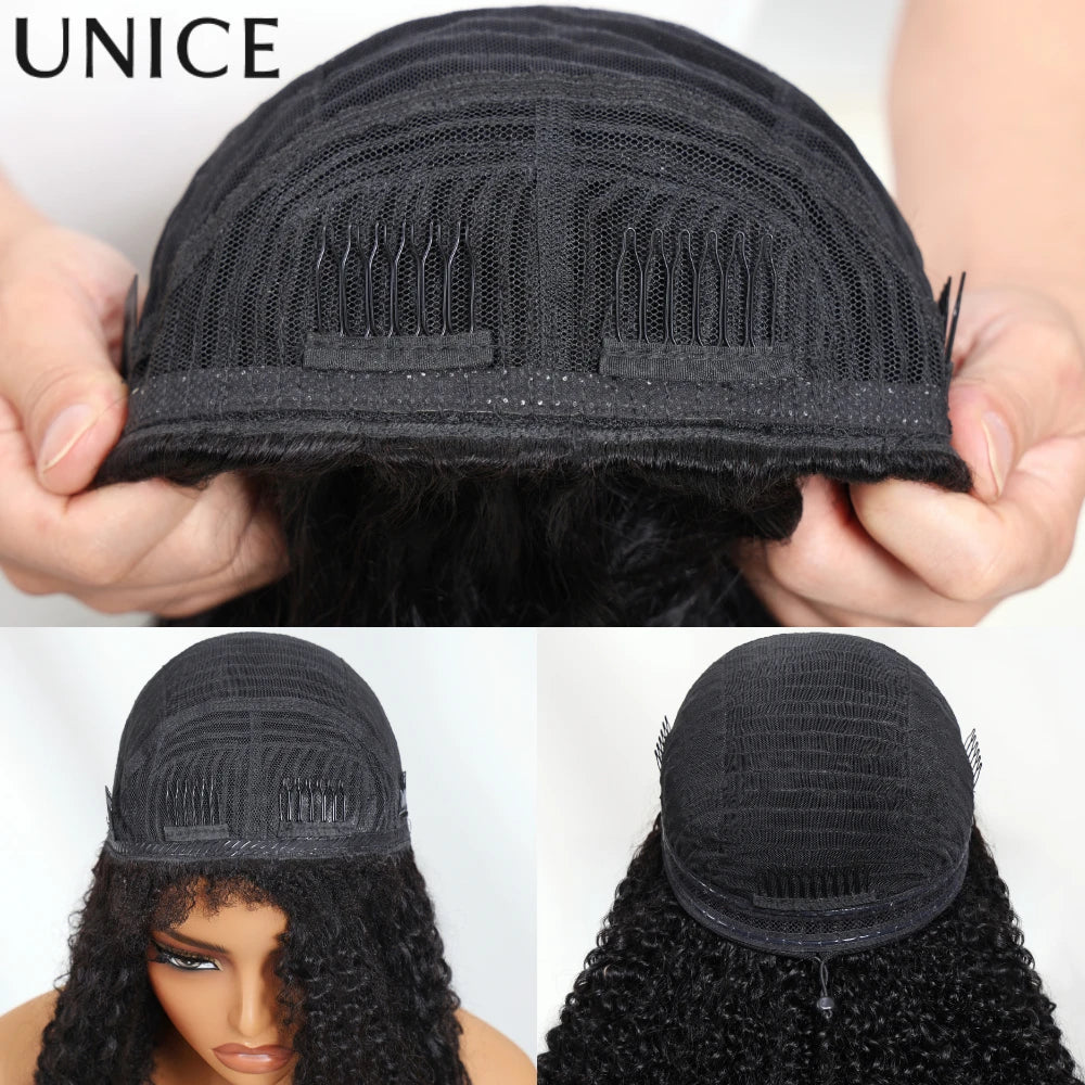 UNICE Hair Drawstring Kinky Curly Half Wig With 4C Edges Hairline Seamless Flip Over Human Hair Wig Beginner Friendly