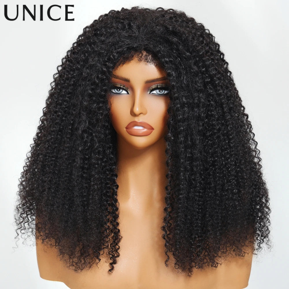 UNICE Hair Drawstring Kinky Curly Half Wig With 4C Edges Hairline Seamless Flip Over Human Hair Wig Beginner Friendly