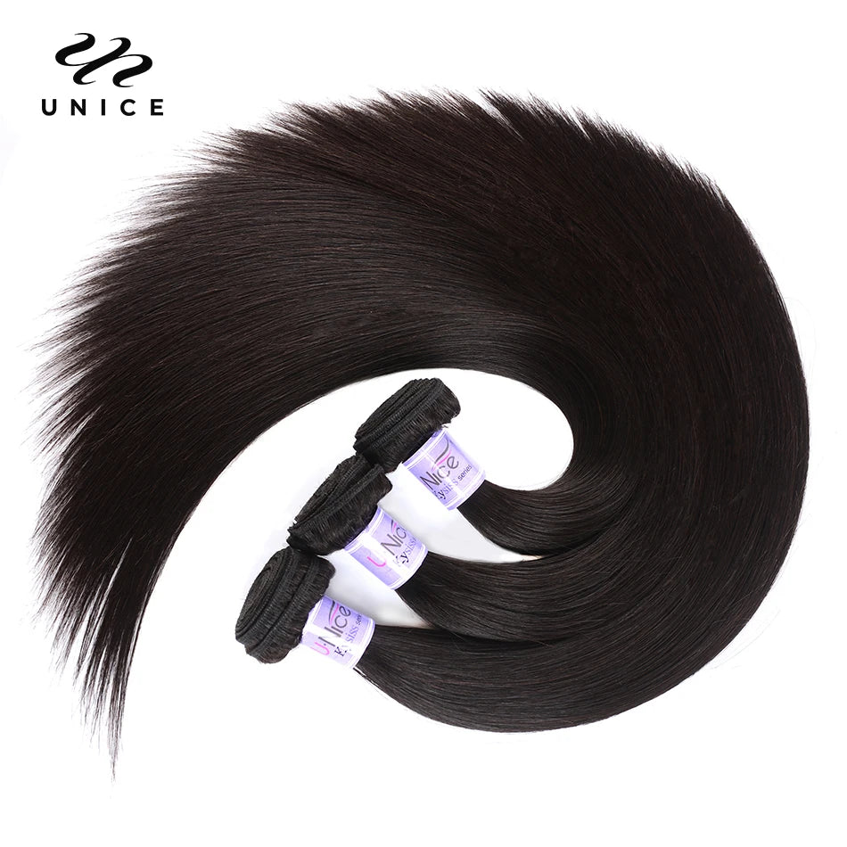 UNice Hair Kysiss Series Malaysian Straight Hair Weave Bundles Human Hair 3 Bundles 8-30 inches Natural Color Virgin Hair
