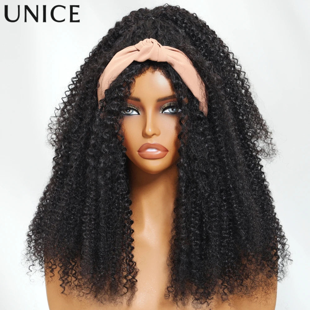 UNICE Hair Drawstring Kinky Curly Half Wig With 4C Edges Hairline Seamless Flip Over Human Hair Wig Beginner Friendly