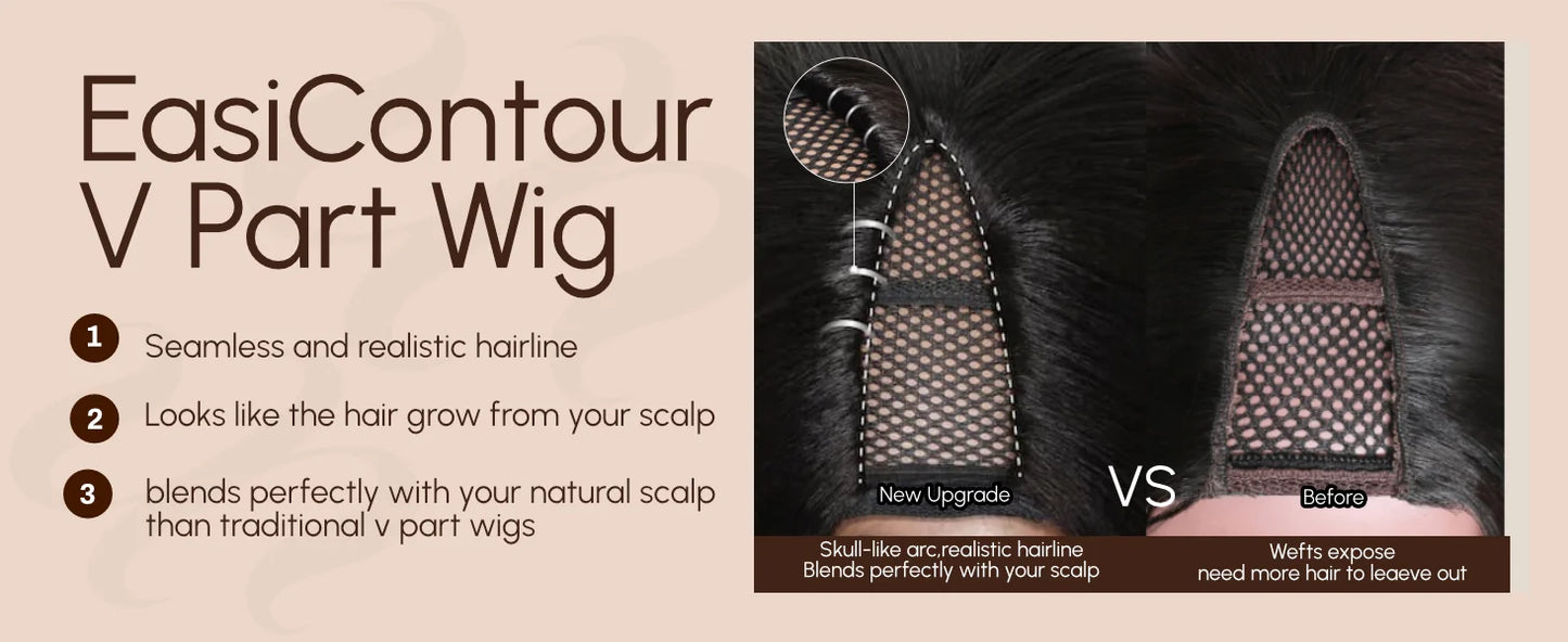 UNICE Hair Kinky Straight V Part Wig Human Hair With Drawstring EasiContour Minimal Leave Out VPart Human Hair Wigs 150% Density