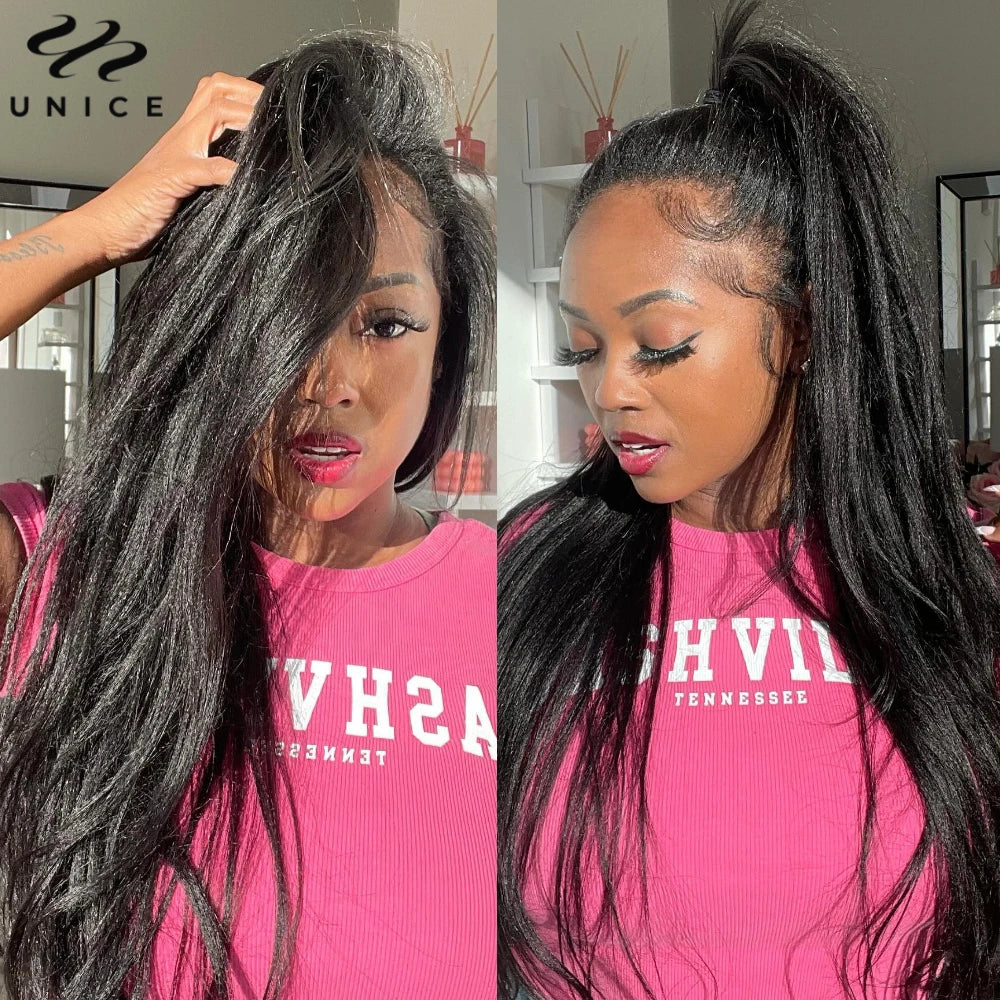 UNice Hair Yaki Straight Hair Bundles 3PCS Deal 100% Human Hair 10A Grade Natural Color Sew In Bundles Quick Weaves