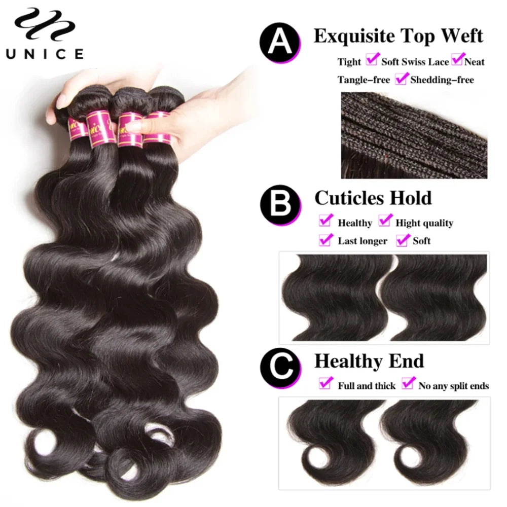 UNICE Hair Top Quality 100% Human Hair Bundles Wholesale Body Wave Bundles 100Gram Per Bundle 8-30Inch