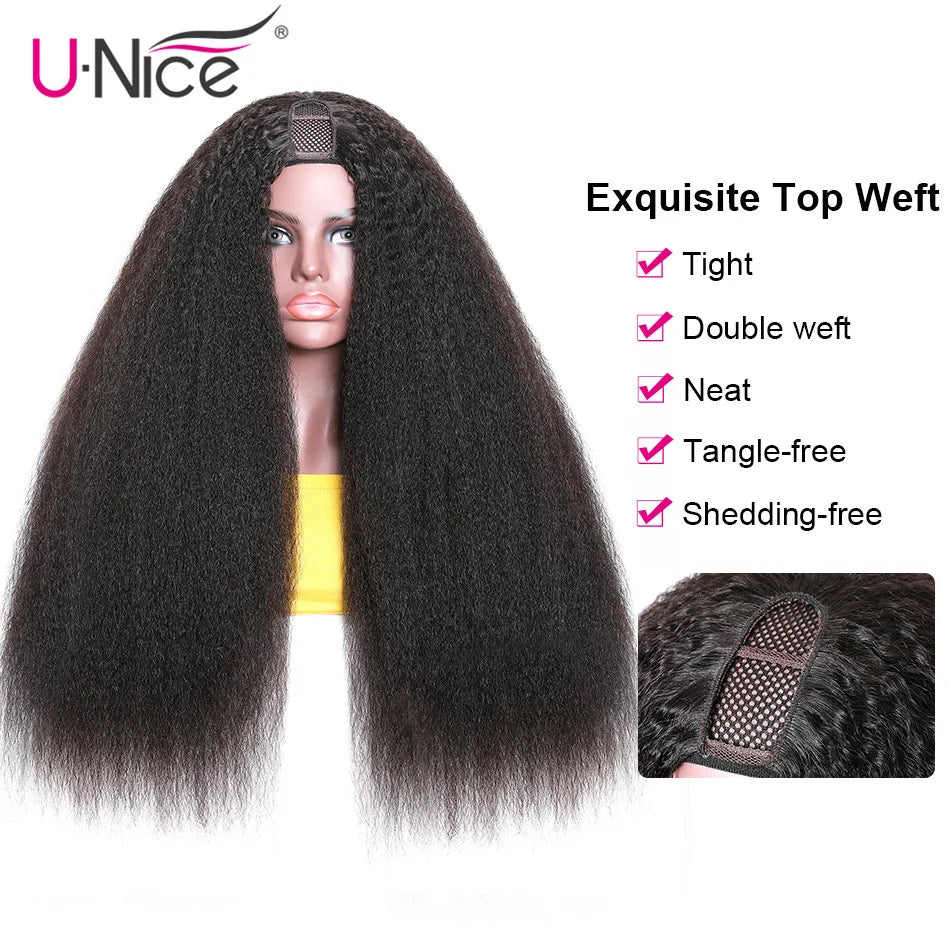 Unice Hair U PART WIG Kinky Straight Wigs Easy Blend U Part Wig V Part Wig Beginner Friendly 100% Human Hair Wigs