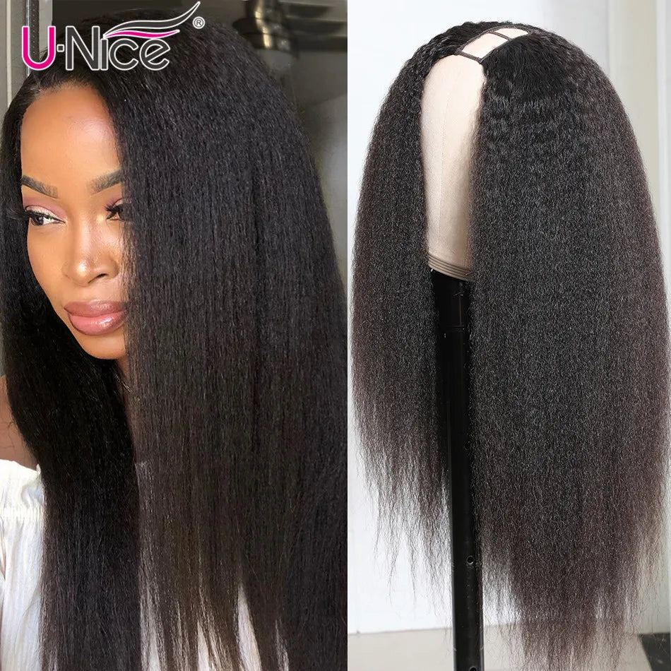 Unice Hair U PART WIG Kinky Straight Wigs Easy Blend U Part Wig V Part Wig Beginner Friendly 100% Human Hair Wigs