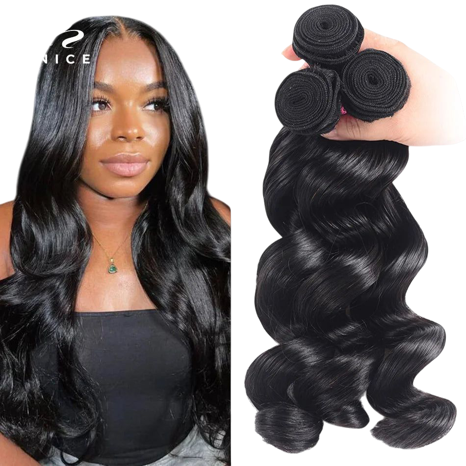 UNice Hair Brazilian Loose Wave Hair Extension 3 PCS 100% Human Hair Bundles Remy Hair Weave 16-26 Inch Natural Color