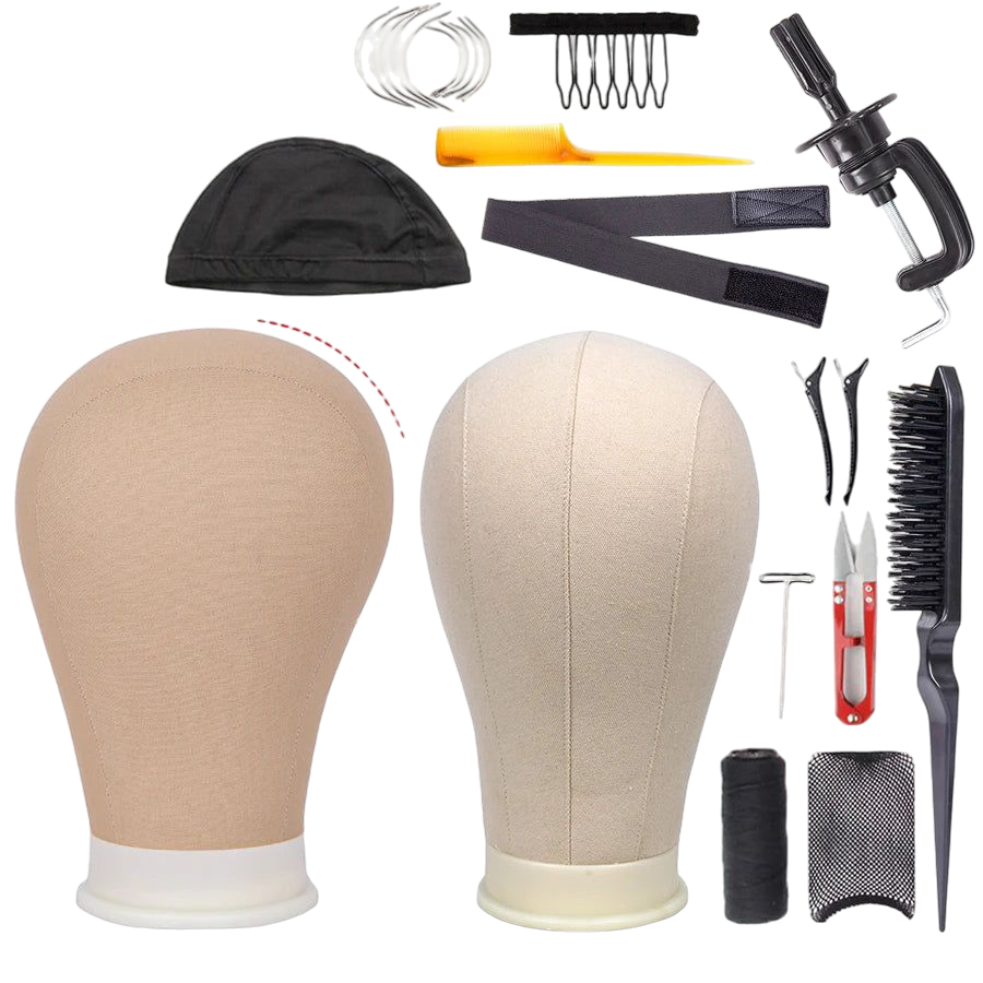 Alileader Training Mannequin Head Canvas Block Head Display Styling Mannequin Manikin Head Wig Stand Free Get T Needle Holder