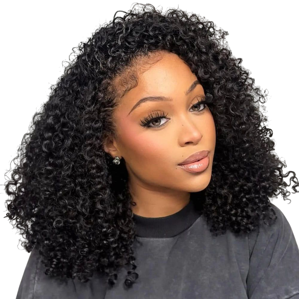 UNICE Hair Drawstring Kinky Curly Half Wig With 4C Edges Hairline Seamless Flip Over Human Hair Wig Beginner Friendly