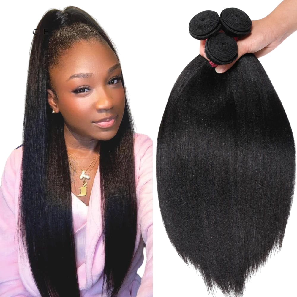 UNice Hair Yaki Straight Hair Bundles 3PCS Deal 100% Human Hair 10A Grade Natural Color Sew In Bundles Quick Weaves