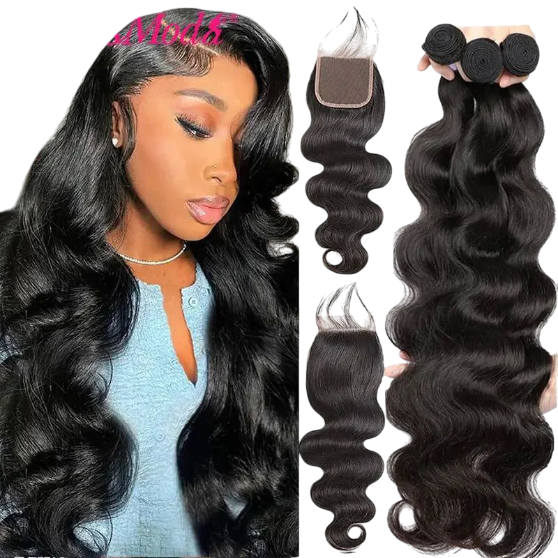PerisModa Body Wave Bundles With Closure 5x5 HD Transparent Lace 4×4 Brown Lace 12A Brazilian Remy Natural Human Hair Extensions