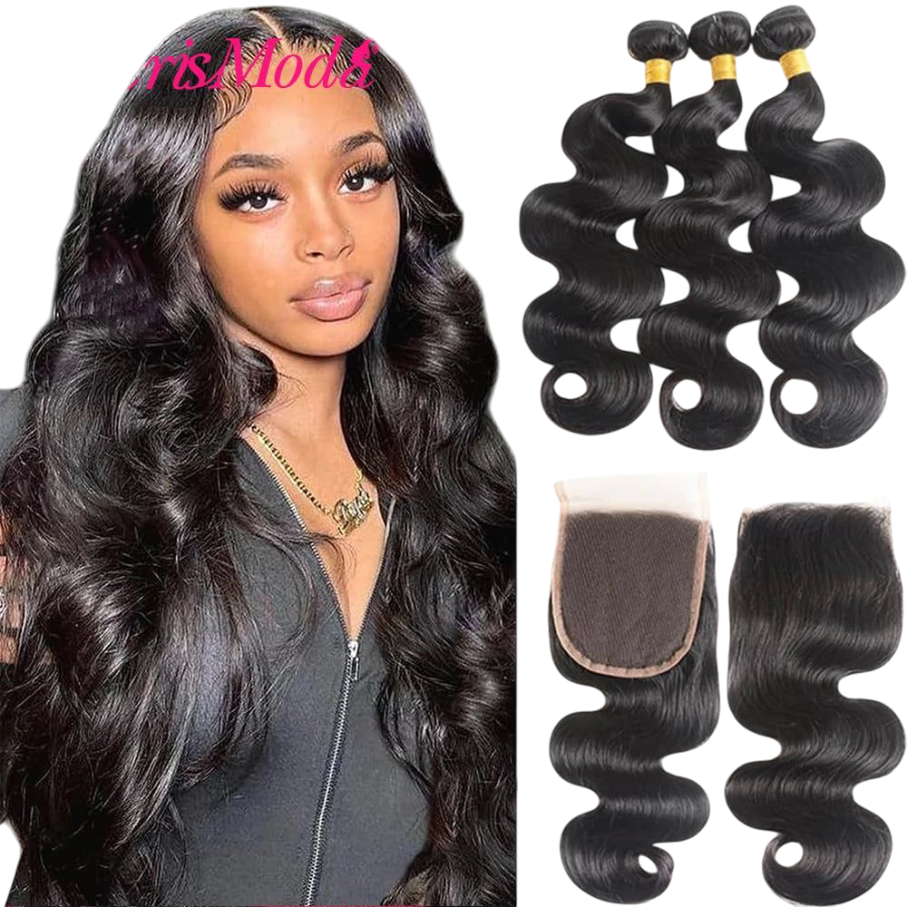 PerisModa Body Wave Bundles With Closure 12A 5x5 4x4 HD Transparent Lace Virgin Brazilian Human Hair Extensions Natural Hair