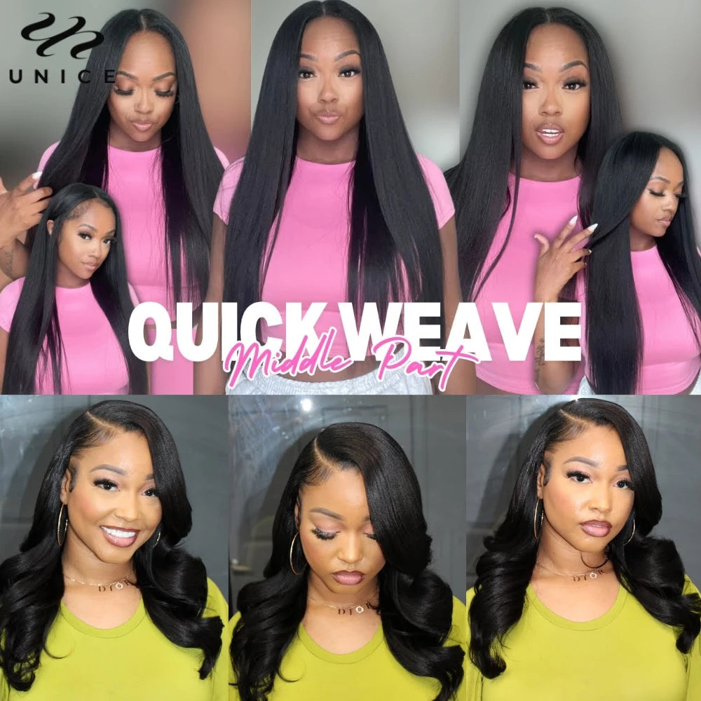 UNice Hair Yaki Straight Hair Bundles 3PCS Deal 100% Human Hair 10A Grade Natural Color Sew In Bundles Quick Weaves
