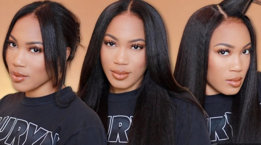 UNICE Hair Kinky Straight V Part Wig Human Hair With Drawstring EasiContour Minimal Leave Out VPart Human Hair Wigs 150% Density
