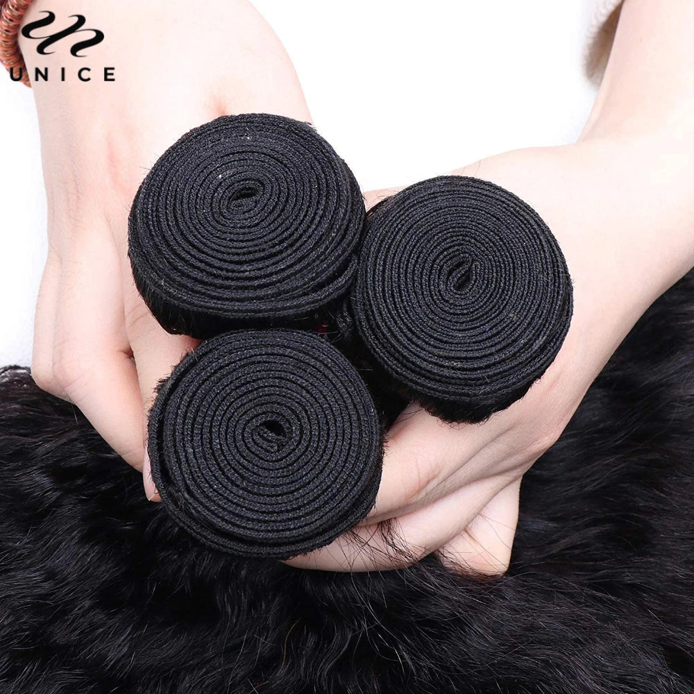 UNICE Hair Kinky Straight Human Hair Bundles 1/3/4 PCS Deal Natural Color 100% Human Hair 100Grams Per Bundle Sew In Weaves