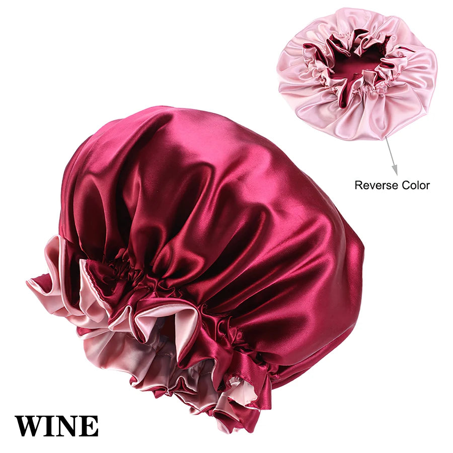 Alileader Cheap Reversible Satin Bonnet Hair Caps Double Layer Adjust Sleep Night Cap Head Cover Hat Silk Sleep Caps For Women