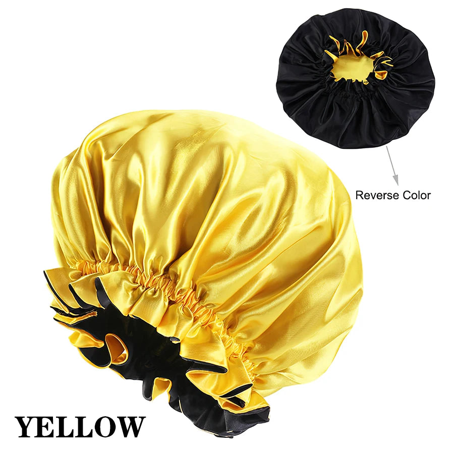 Alileader Cheap Reversible Satin Bonnet Hair Caps Double Layer Adjust Sleep Night Cap Head Cover Hat Silk Sleep Caps For Women