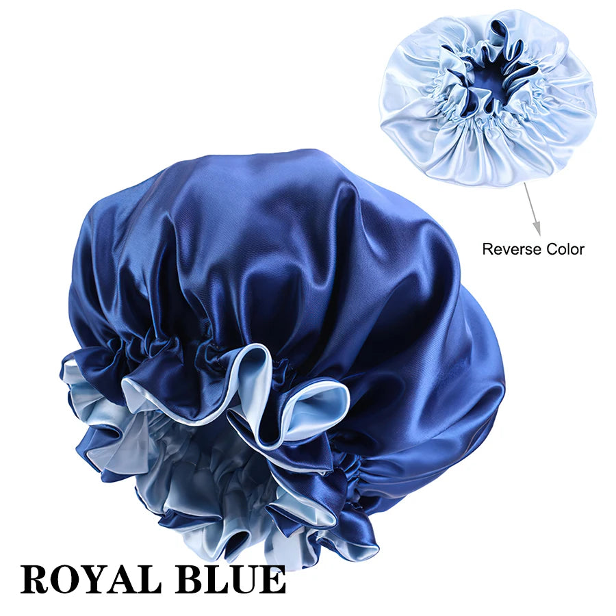 Alileader Cheap Reversible Satin Bonnet Hair Caps Double Layer Adjust Sleep Night Cap Head Cover Hat Silk Sleep Caps For Women