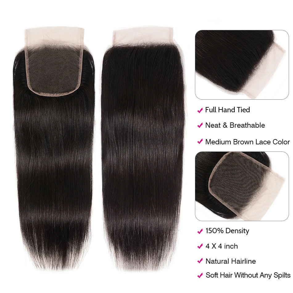 UNice Hair 5x5 HD Lace Closure Brazilian Straight Hair Lace Closure Virgin Human Hair Closure 4"x4" Swiss Lace 1 PCS