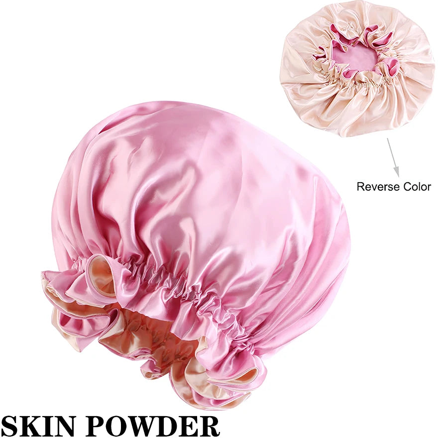 Alileader Cheap Reversible Satin Bonnet Hair Caps Double Layer Adjust Sleep Night Cap Head Cover Hat Silk Sleep Caps For Women
