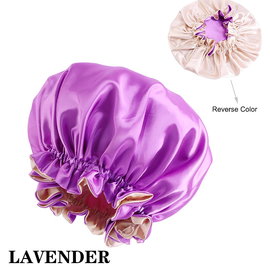 Alileader Cheap Reversible Satin Bonnet Hair Caps Double Layer Adjust Sleep Night Cap Head Cover Hat Silk Sleep Caps For Women