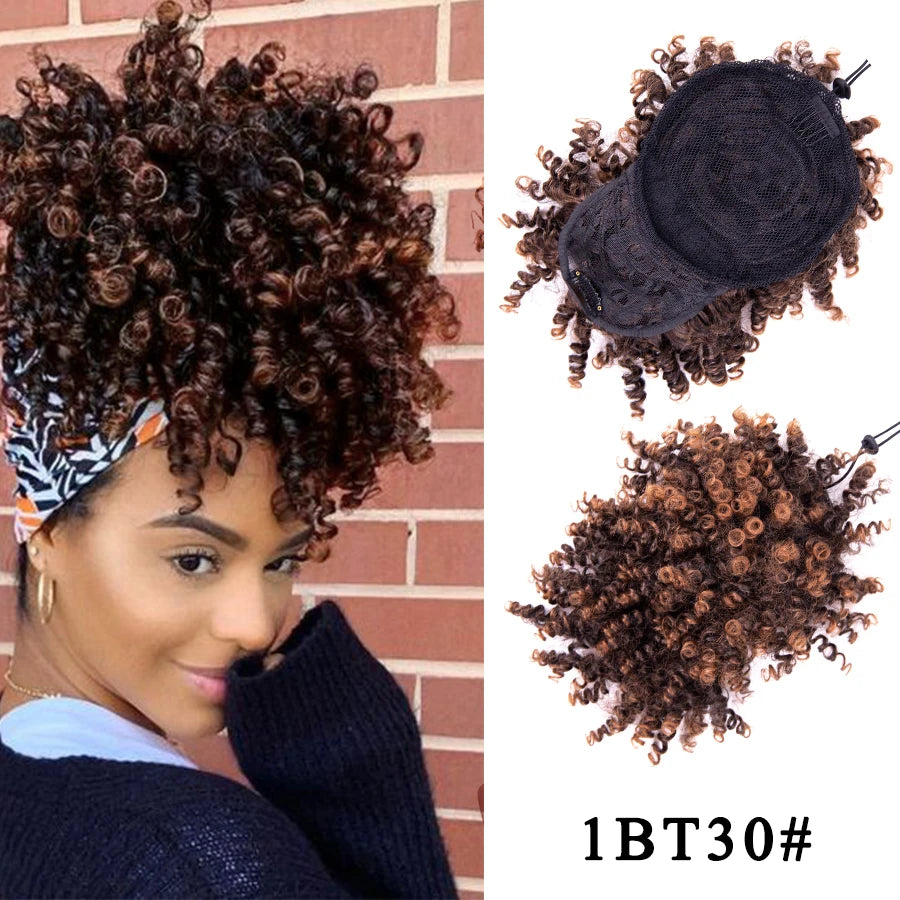 Alileader Afro Curly Bangs Adjustable Drawstring Ponytail With Bangs Non-glue Synthetic Hairpiece With Bangs For Women