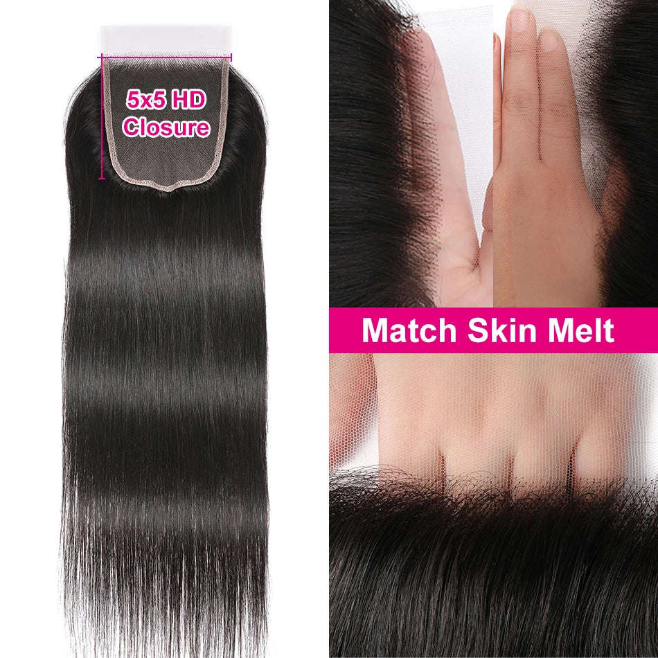 UNice Hair 5x5 HD Lace Closure Brazilian Straight Hair Lace Closure Virgin Human Hair Closure 4"x4" Swiss Lace 1 PCS