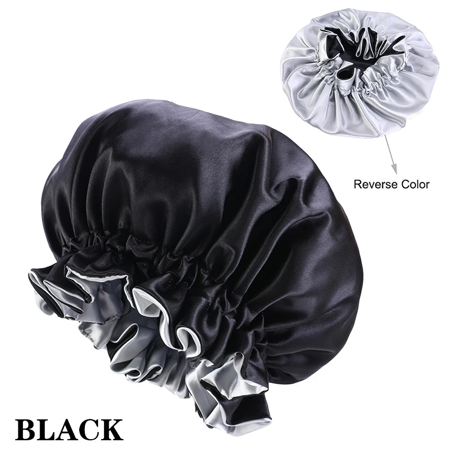 Alileader Cheap Reversible Satin Bonnet Hair Caps Double Layer Adjust Sleep Night Cap Head Cover Hat Silk Sleep Caps For Women