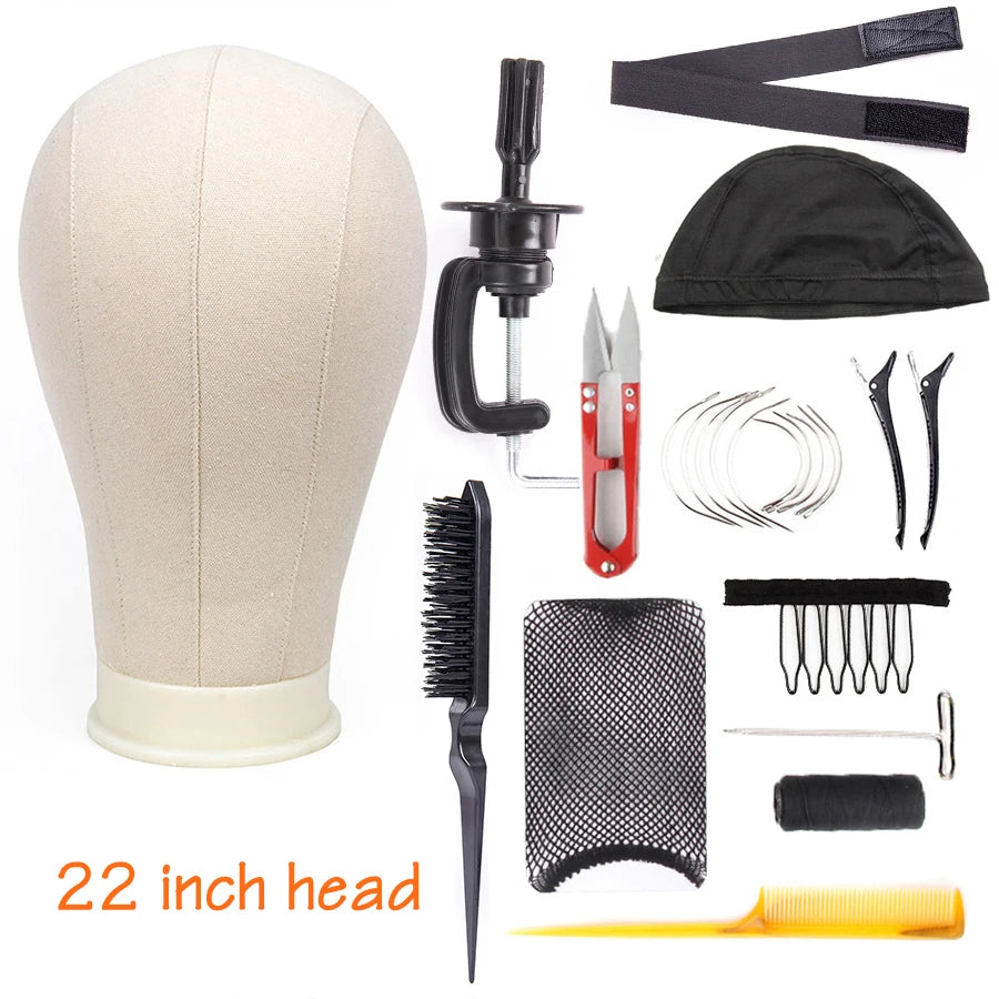 Alileader Training Mannequin Head Canvas Block Head Display Styling Mannequin Manikin Head Wig Stand Free Get T Needle Holder