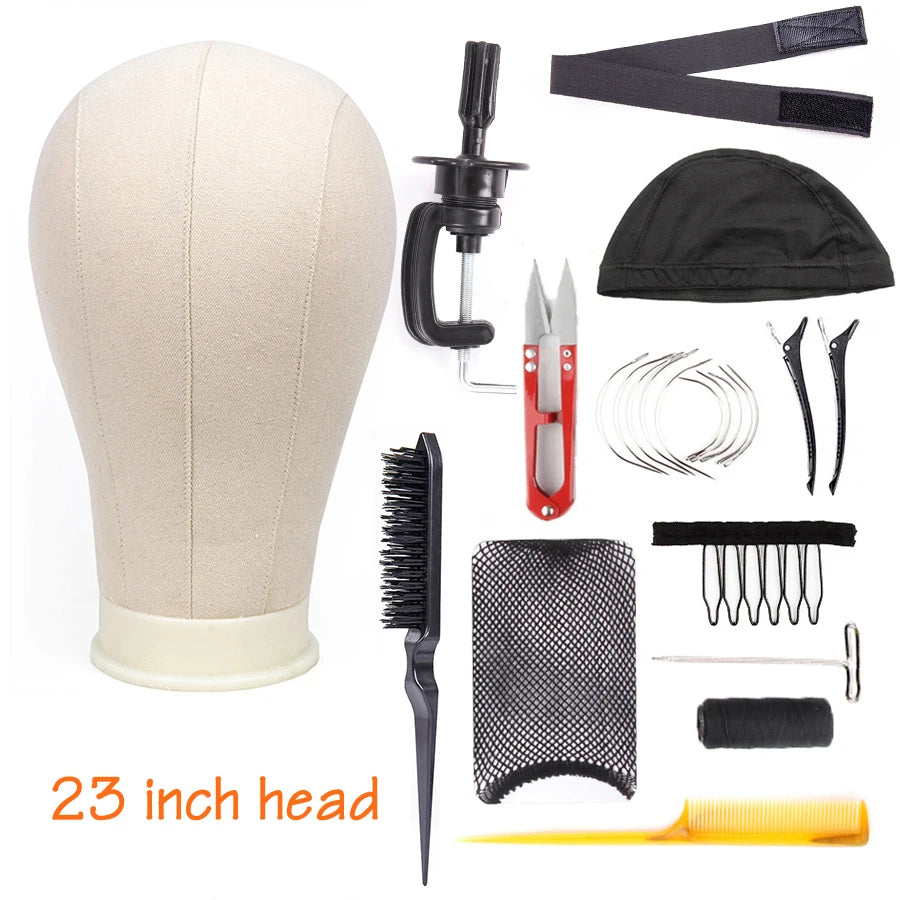 Alileader Wig Head Set Canvas Block Head For Making Wig Styling Tools Mannequin Wig Head Stand C/T-Pins Wig Caps Wig Melt Band