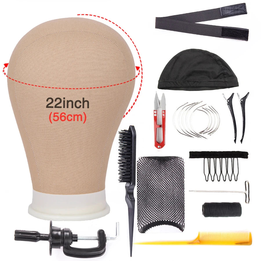 Alileader Wig Head Set Canvas Block Head For Making Wig Styling Tools Mannequin Wig Head Stand C/T-Pins Wig Caps Wig Melt Band