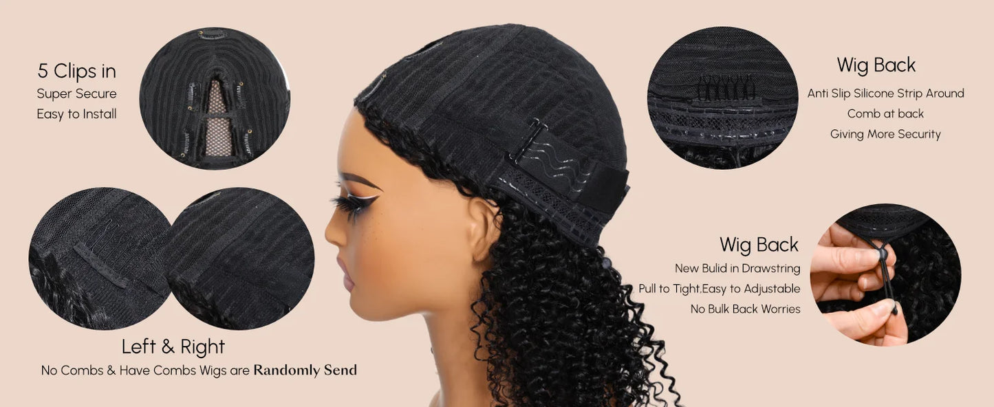 UNICE Hair Kinky Straight V Part Wig Human Hair With Drawstring EasiContour Minimal Leave Out VPart Human Hair Wigs 150% Density