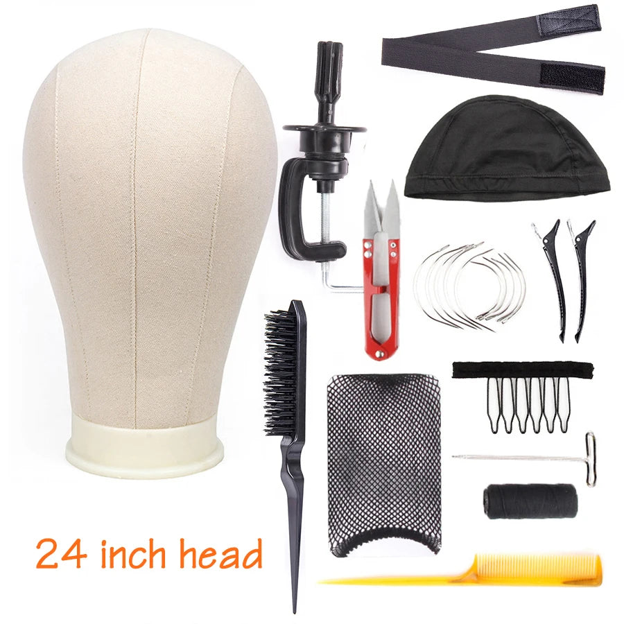Alileader Wig Head Set Canvas Block Head For Making Wig Styling Tools Mannequin Wig Head Stand C/T-Pins Wig Caps Wig Melt Band