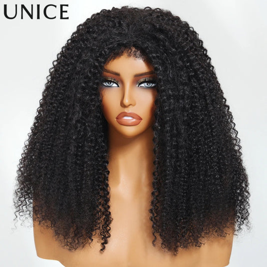 UNICE Hair Drawstring Kinky Curly Half Wig With 4C Edges Hairline Seamless Flip Over Human Hair Wig Beginner Friendly