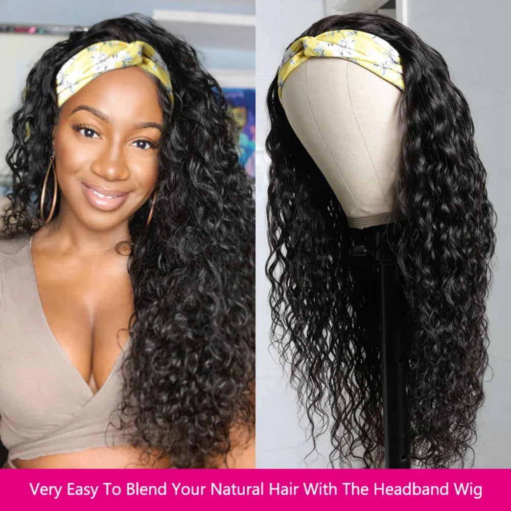 Beautyforever Headband Wigs Human Hair Body Water Wave Headband Human Hair Wigs Curly for Women Beginner Friendly