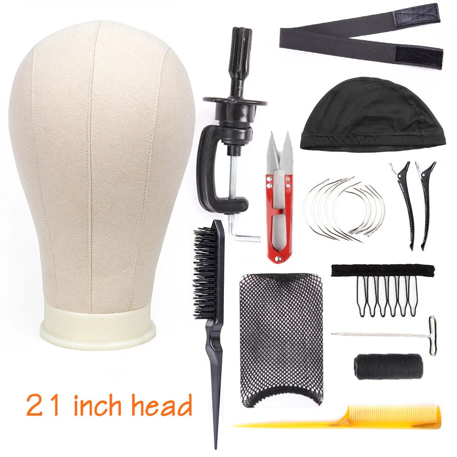 Alileader Training Mannequin Head Canvas Block Head Display Styling Mannequin Manikin Head Wig Stand Free Get T Needle Holder