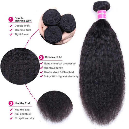 UNICE Hair Kinky Straight Human Hair Bundles 1/3/4 PCS Deal Natural Color 100% Human Hair 100Grams Per Bundle Sew In Weaves