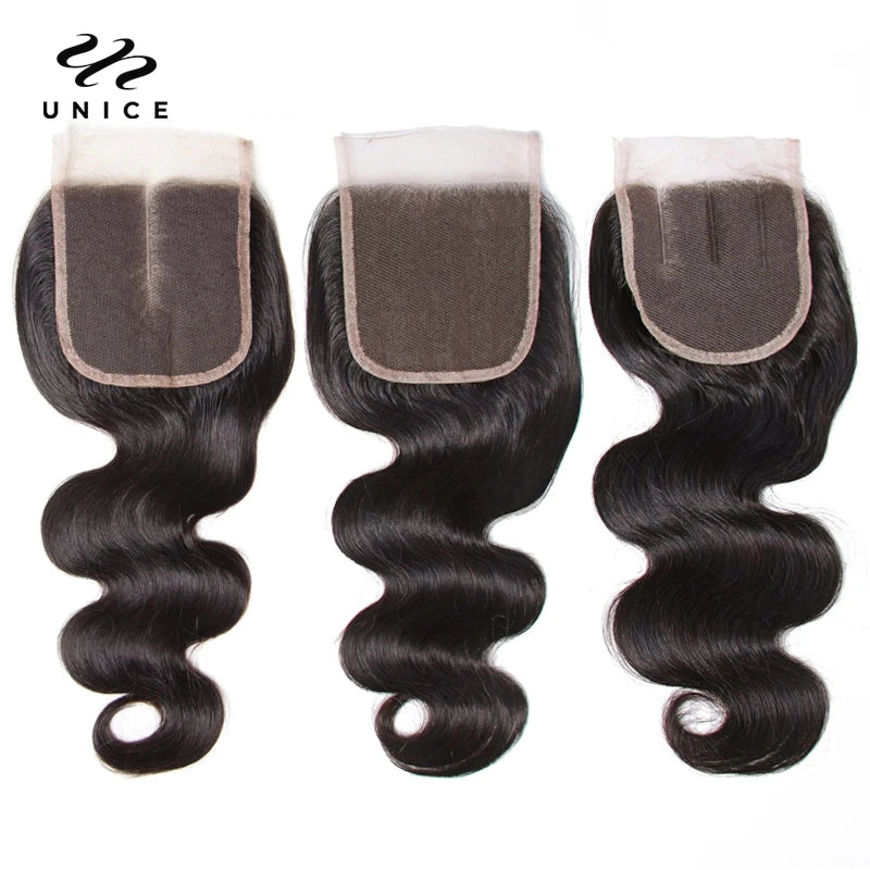 UNice Hair Virgin Human Hair 4 Bundles with Closure Peruvian Body Wave with Closure Human Hair Lace Closure with Bundles
