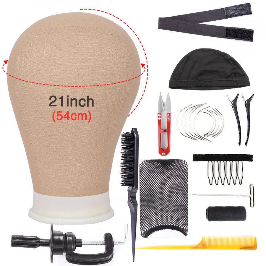 Alileader Wig Head Set Canvas Block Head For Making Wig Styling Tools Mannequin Wig Head Stand C/T-Pins Wig Caps Wig Melt Band