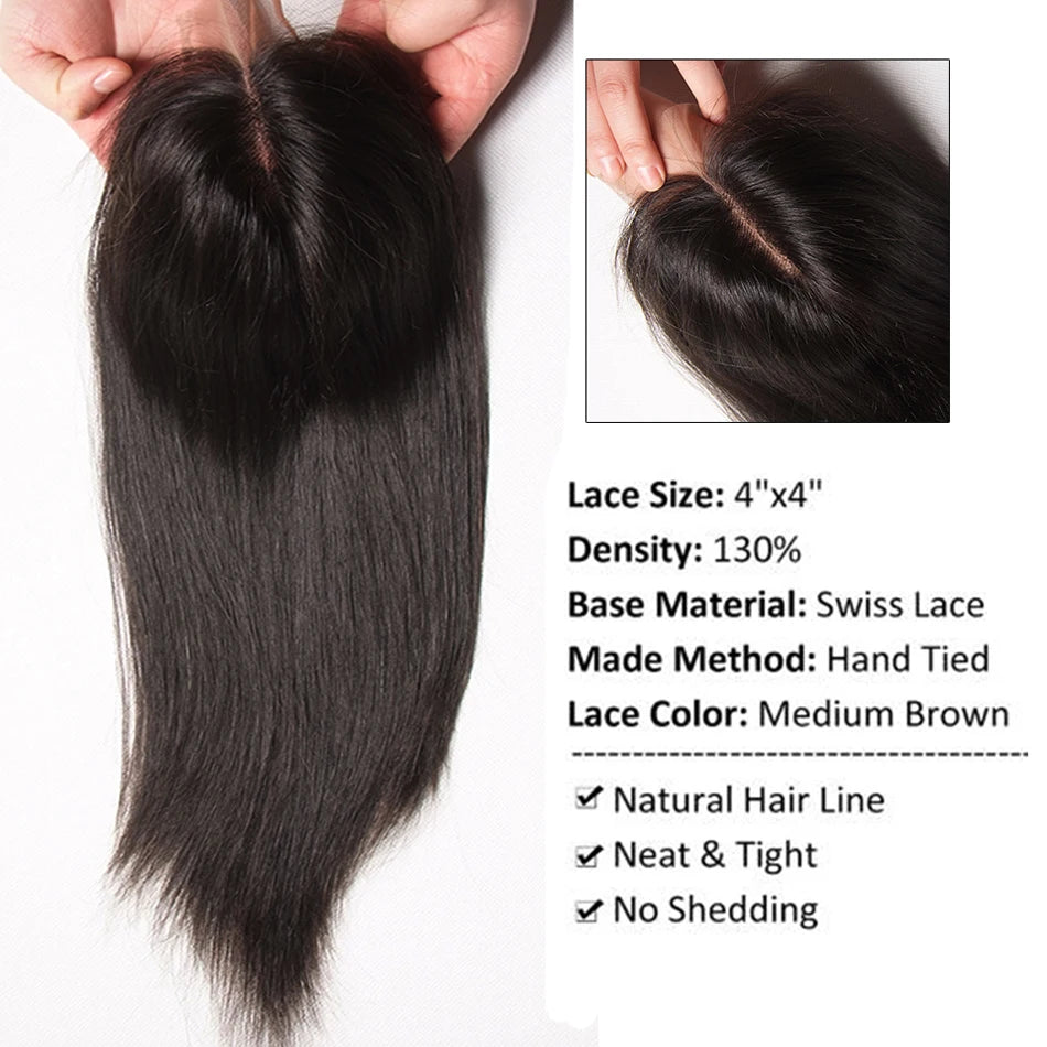15A Peruvian Straight Bundles With Closure Unprocessed Virgin Human Hair Extensions 3 Bundles With Frontal Bundles and Closure