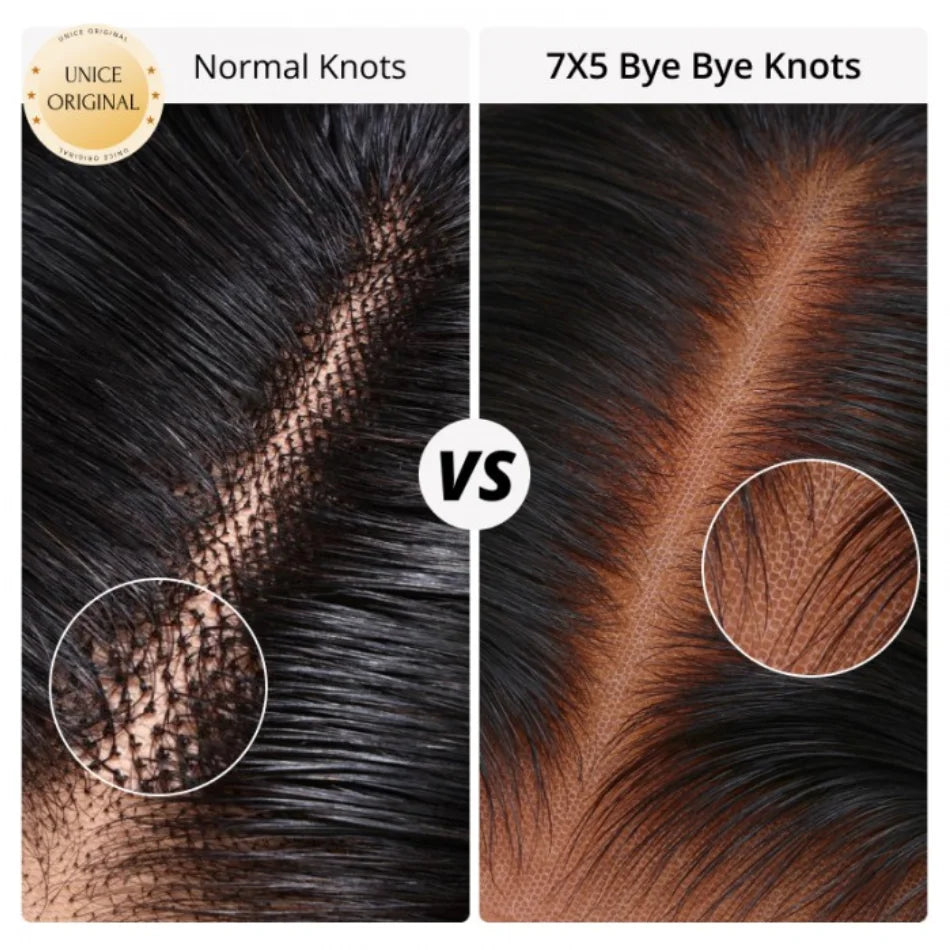 Unice Hair 7x5 Bye-Bye Knots Chestnut Brown Ombre Yaki Straight Bob Wig Human Hair Pre Cut Pre Bleached Glueless Wig